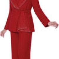 Divine Red Dorinda Clark Cole DCC Rose Collect Rhinestone Embellished Two-Piece Women's Pant Suit