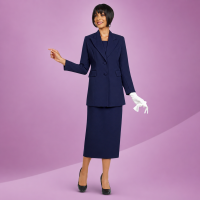 Church Suit Women Navy 2pc Skirt Suit Sunday Formal Elegant Outfit