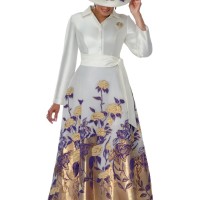 DCC Purple Floral Church Dress Elegant Purple Rose Embroidered - Long Skirt for Women.
