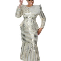 DCC Designer Gold Stripe Sequin Floral Peplum Church Skirt Suit Set for Special Occasions
