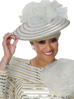 DCC Gold Wide-Brim Floral Church Hat for Sunday Services and Special Occasion Outfits