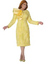 DCC Women’s Elegant Yellow 3D Swirl Textured Midi Dress - Evening Party Cocktail Church Special Occasion Outfit