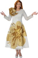 DCC Elegant Floral Appliqué Long Sleeve Modest Feminine Style Church Dress - Occasion Wear Formal Party Dress