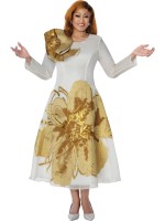 DCC Elegant Floral Appliqué Long Sleeve Modest Feminine Style Church Dress - Occasion Wear Formal Party Dress
