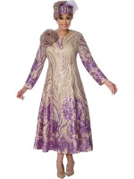 DCC Purple Sequined Floral Long Church Dress with Full Sleeves Best for Special Occasions