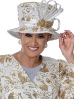 DCC Elegant White Gold DCC Church Hat with Statement Ribbon Design and Churchwear Style