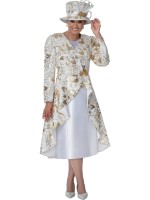 DCC White Gold Church Dress for Formal Occasions Luxury Embroidered Jacket-Style Outfit with White Inner Dress