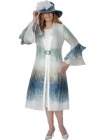 DCC Multi Blue Elegant Church Dress Stylish Formal Long Coat Dress Unique Designer Church Wear