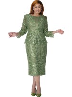 DCC Pale Olive Church Wear Elegant Embroidered Lace Midi Dress with Sheer Long Sleeves
