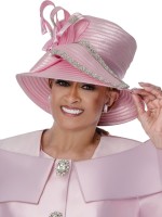 Elegant Pink Church Hat for Women Stylish Wide-Brim Pink Church Hat with Fancy Satin