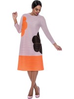Divine Casuals Multi Mauve Elegant Long Sleeve Abstract Print Midi Dress for Women Perfect for Church