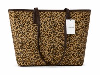 Talbots Leopard Print Tote Bag Brown Trim Large Zip Top Shoulder Purse