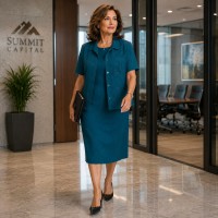 Sag Harbor Teal Dress Suit Embroidered Jacket Career Church Office Size 14