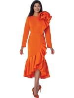 Plus Size Orange Ruffle Cascade Dress for Church Formal Events & Special Occasions