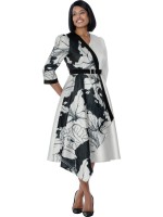 Elegant Black White Floral Print Belted Midi Dress - Best for Church & Formal Wear