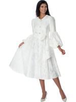 Elegant White A-Line Dress with Puff Sleeves & Tie Waist - Best for Church Wear