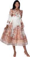 Plus Size A-Line Multicolor Church Dress for Women Printed Midi Modest Prayer Dress