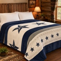 Cowboys Blanket King Size Super Soft Plush White Blue Silver Star