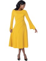 Gold A-Line Church Dress Modest Midi Dress for Sunday Service & Special Events