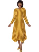 Casuals Gold Multi Textured Stripe Long Sleeve Midi Church Dress for Sunday Style