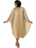 Casuals Tan Gold Pleated Kaftan Midi Church and Evening Dress with Floral Brooch
