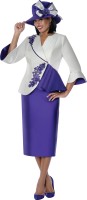 White & Purple Floral Embellished Peplum Skirt Suit for Church & Special Occasions