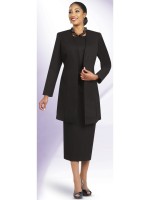 Black Church Dress with Long-Sleeve Collarless Longline Jacket and Midi Silhouette
