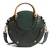 Interloper Circle Bag Round Crossbody Shoulder Bag - Leather with golden accents. Green