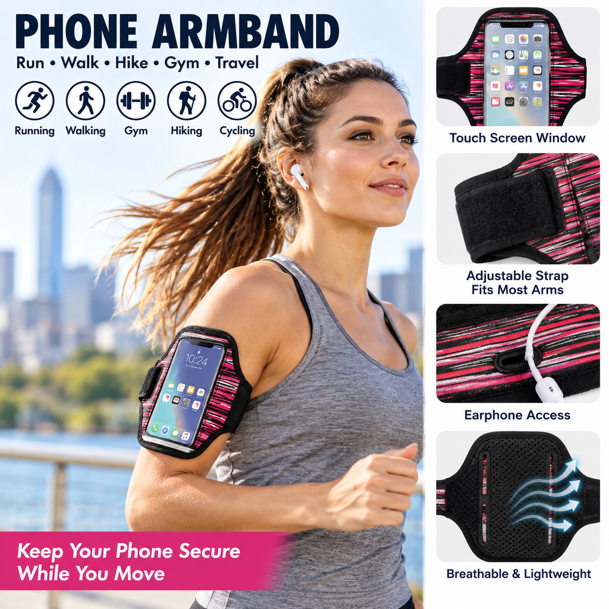 Cell Phone Armband Case Holder Running Gym Workout Walking Arm Band thumbnail