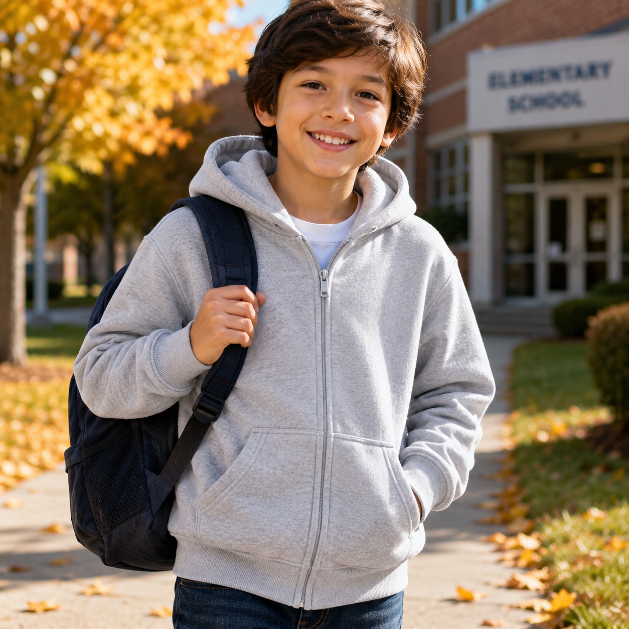 Boys Zip Up Hoodie Fleece Sweatshirt Kids Warm Jacket School Casual Gray thumbnail