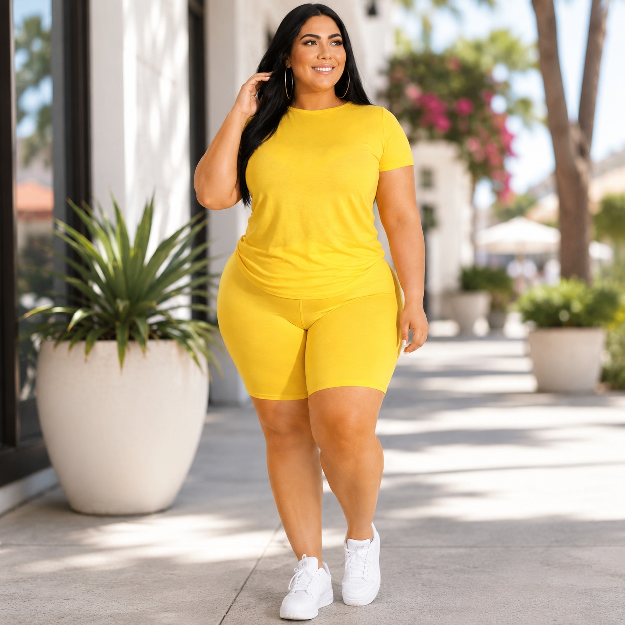 Women's Plus Size 2 Piece Set Shirt & Shorts Matching Outfit Dressy Casual Yellow thumbnail