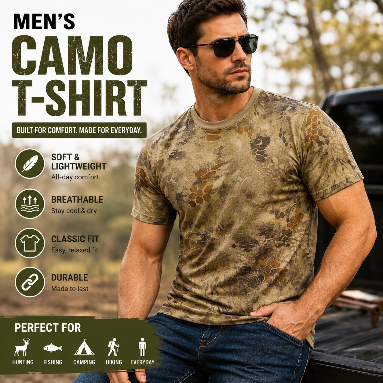 Generic Mens Tactical Camo T Shirt Hex Camouflage Hunting Military Crew Neck Short Sleeve thumbnail