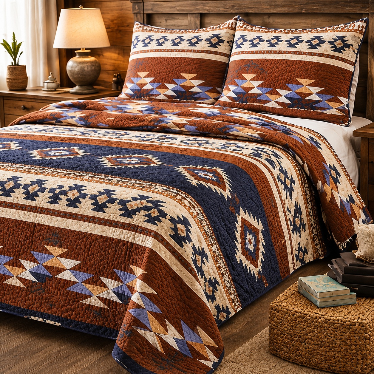 Southwestern Quilted Bedspread 3-PC Bedding Set King Size Aztec Desert Pattern thumbnail