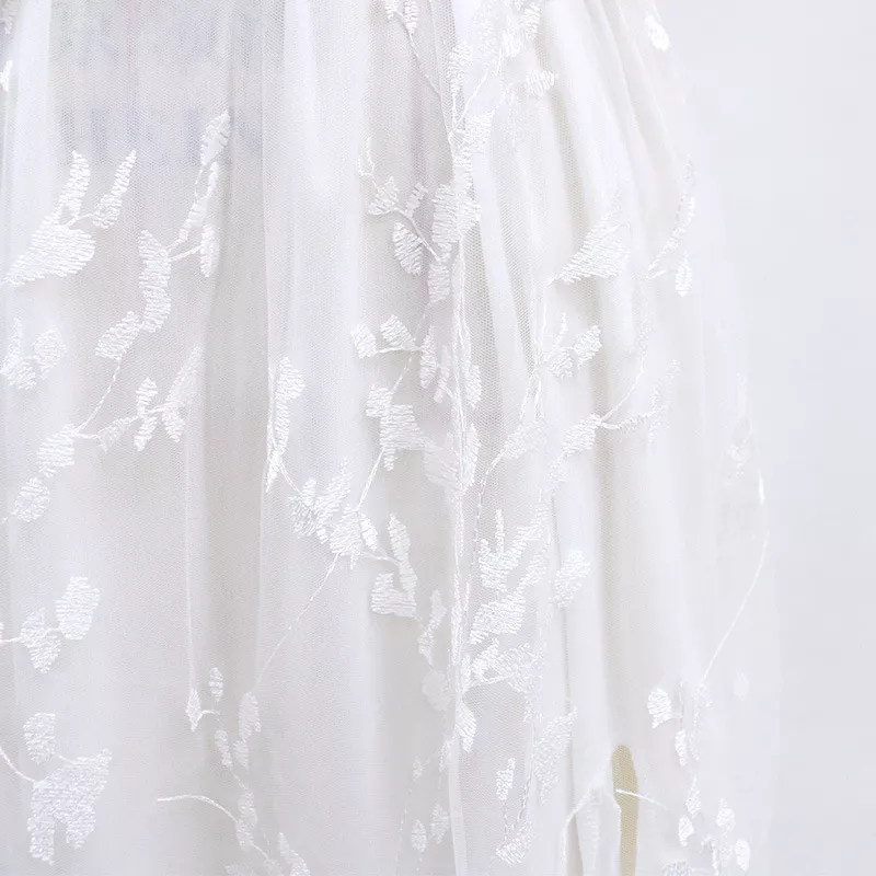 White Wedding Dress Floor Length Bridal Gown A-Line Deep V-Neck V-Back thumbnail