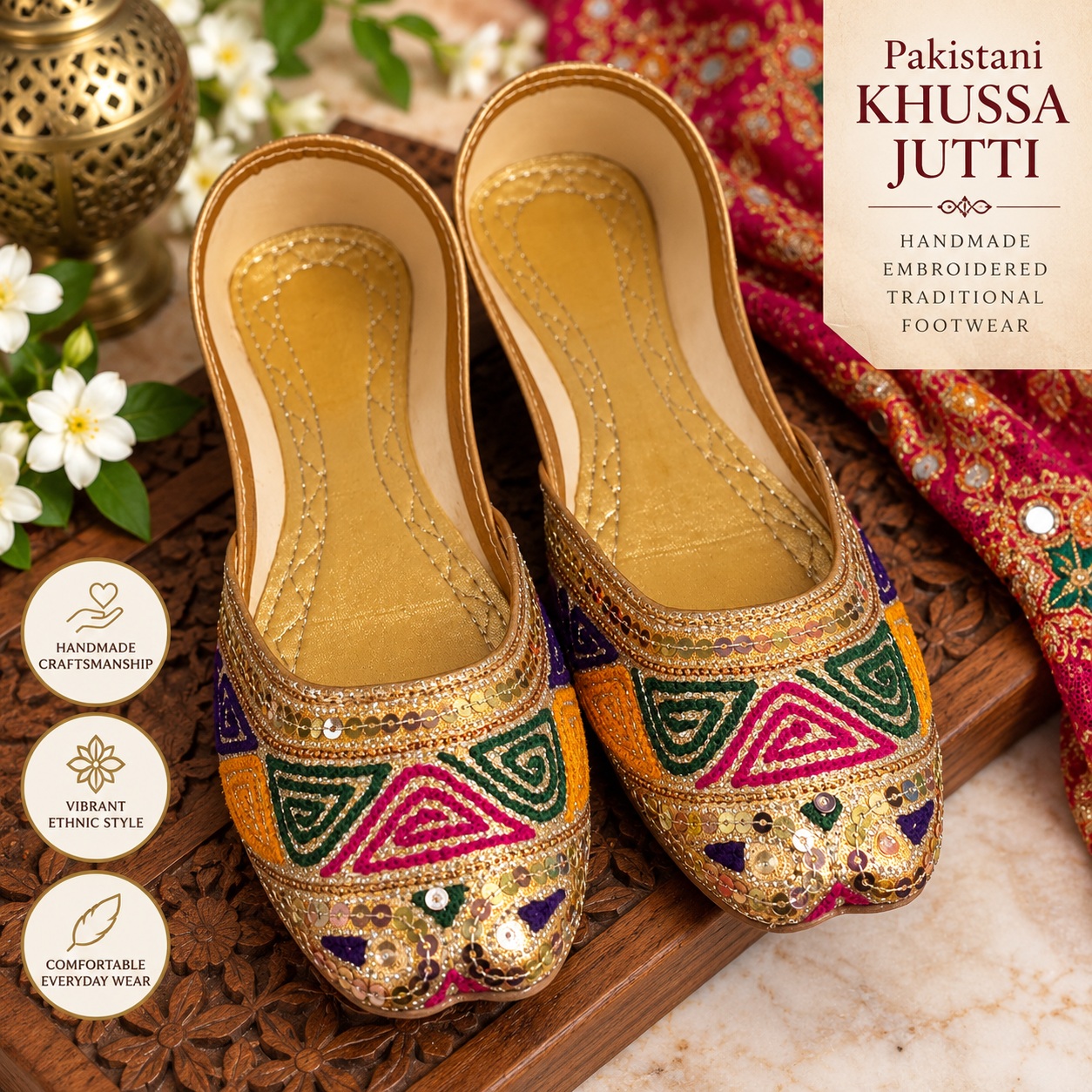 Pakistani Khosas Handmade Embroidered Shoes for Women Ethnic Footwear thumbnail