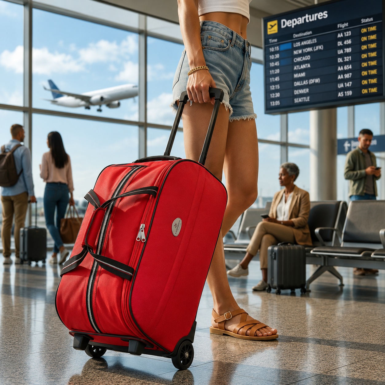 Rolling Duffel Bag with Wheels 21" Carry On Travel Weekender Luggage Red Duffle thumbnail