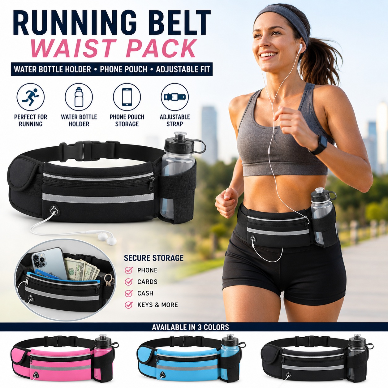 Running Belt Water Bottle Holder Waist Pack Phone Pouch Fitness Fanny Pack thumbnail