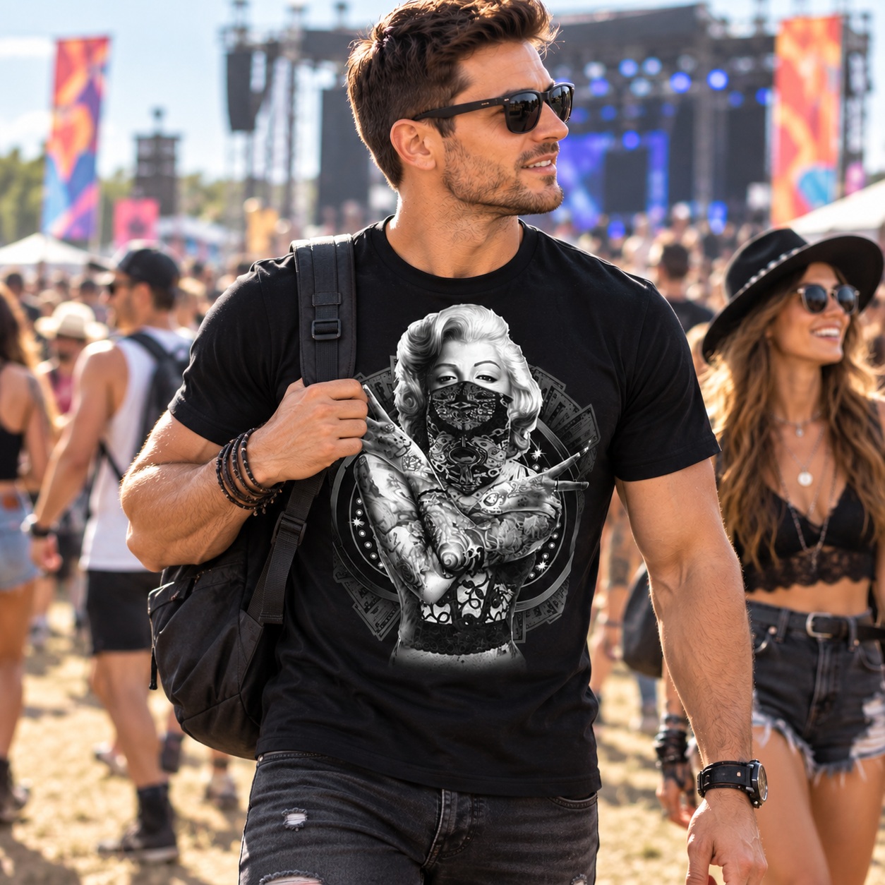 Marilyn Monroe T Shirt Mens Graphic Tee Bandana Tattoo Streetwear Short Sleeve thumbnail