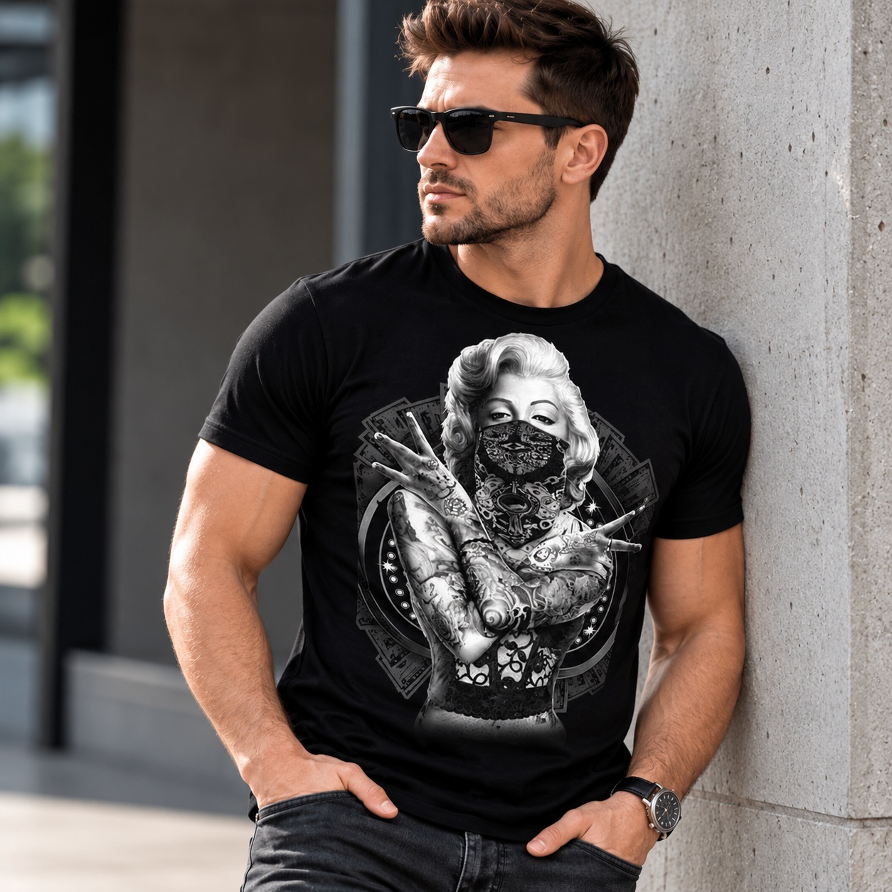 Marilyn Monroe T Shirt Mens Graphic Tee Bandana Tattoo Streetwear Short Sleeve thumbnail