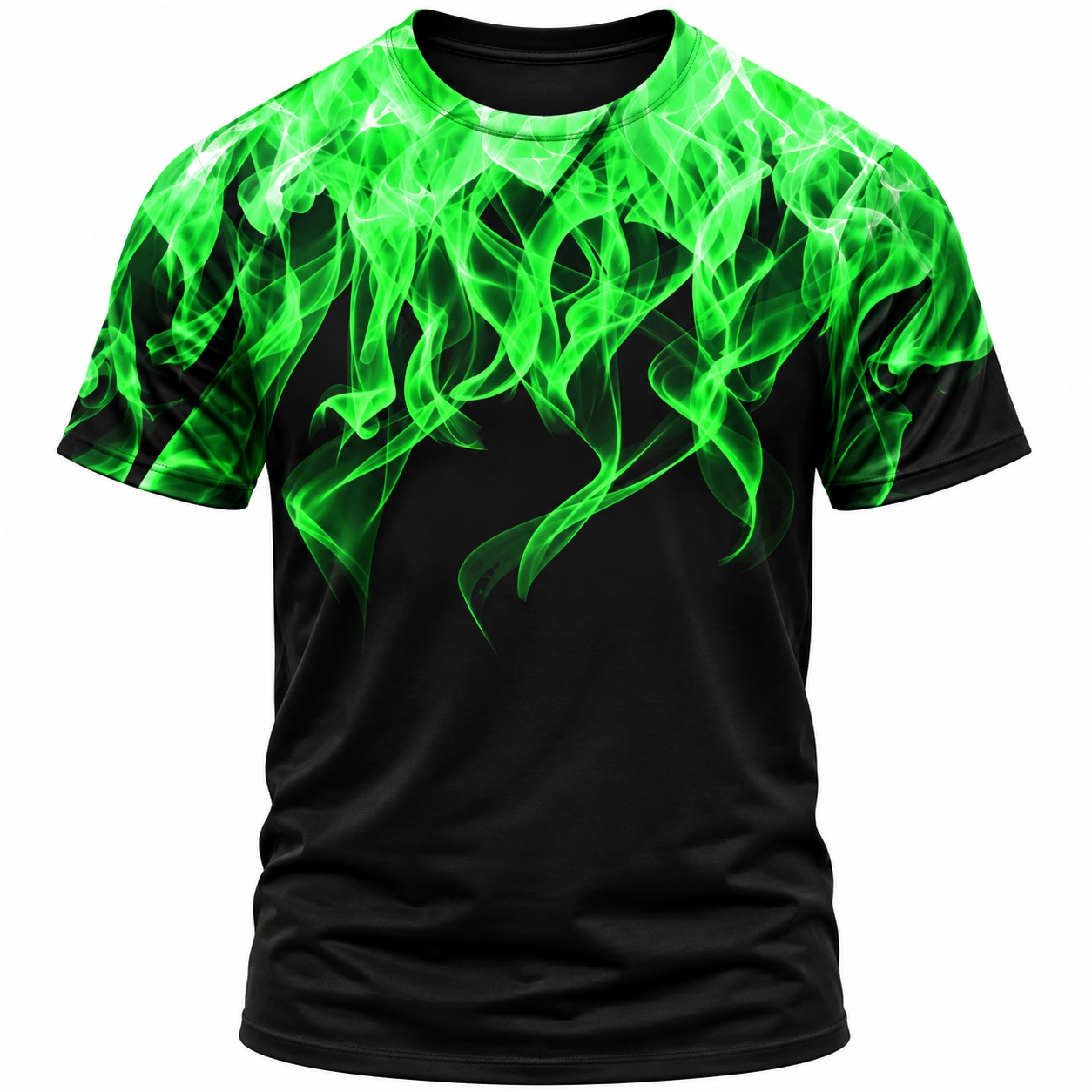 3D Flame T Shirt Mens Green Graphic Print Crew Neck Short Sleeve Streetwear thumbnail