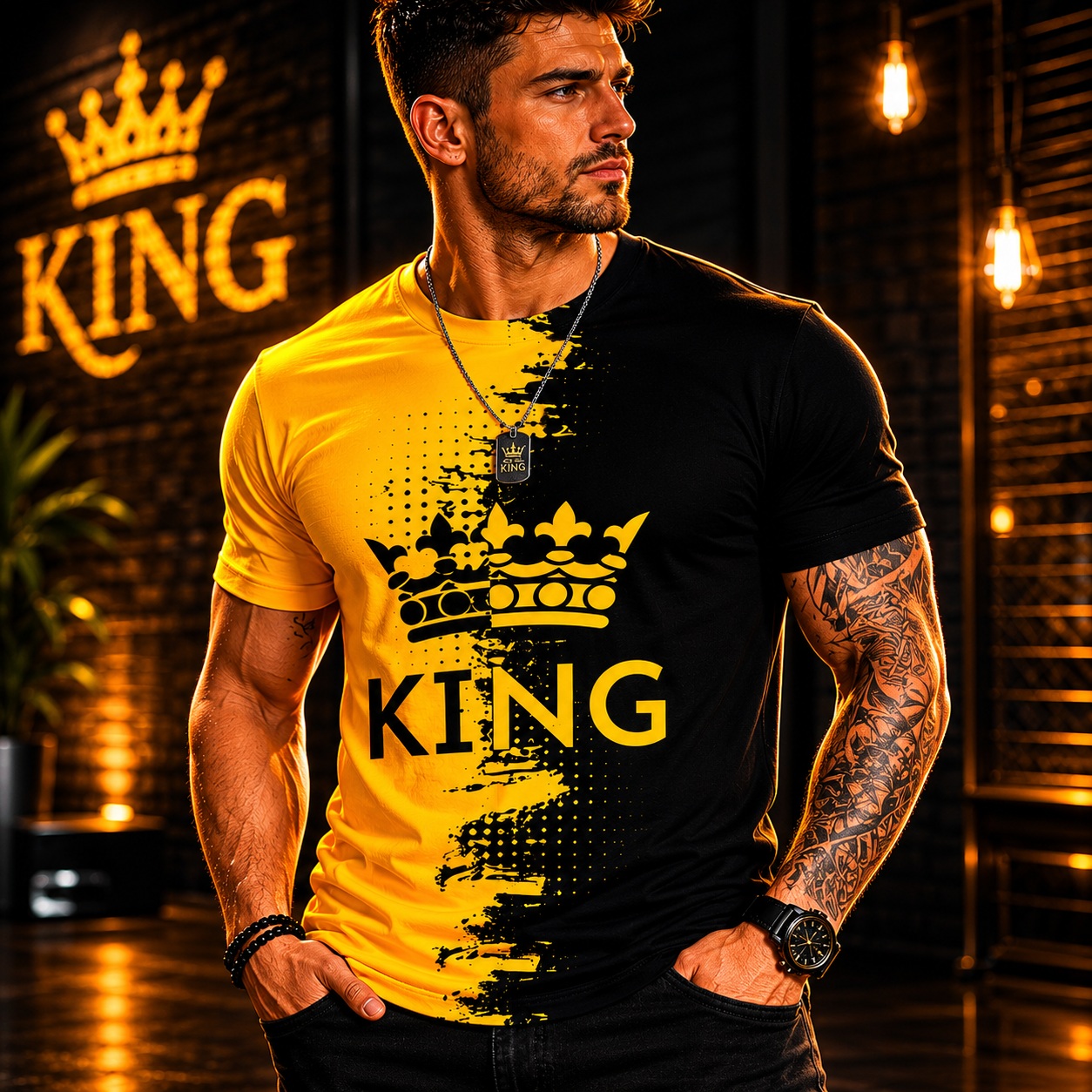 King Crown T Shirt Mens Royalty Streetwear Black Gold Bold Statement Gift thumbnail