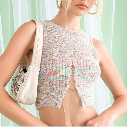 Knit Crop Top Lace Up Sleeveless Multicolor Soft Girl Sweater Tank thumbnail