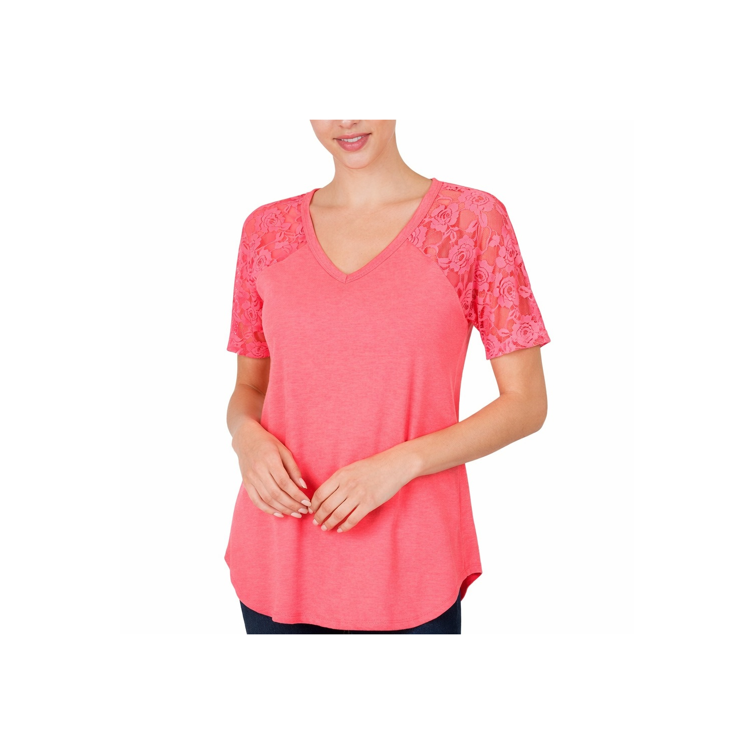 Long Cami Tunic Top Women V Neck Lace Sleeves Round Hem Relaxed Casual Elegance thumbnail