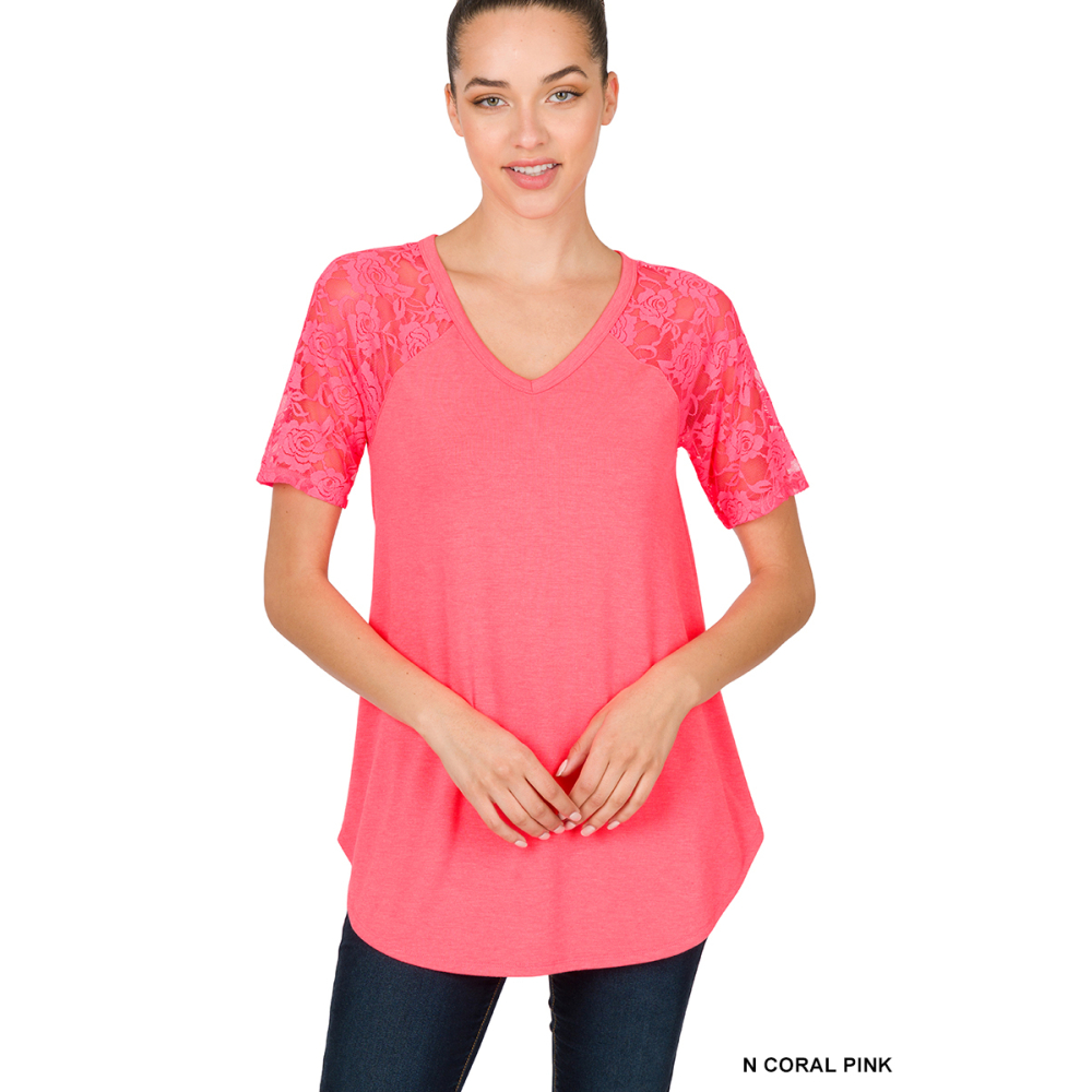 Long Cami Tunic Top Women V Neck Lace Sleeves Round Hem Relaxed Casual Elegance thumbnail