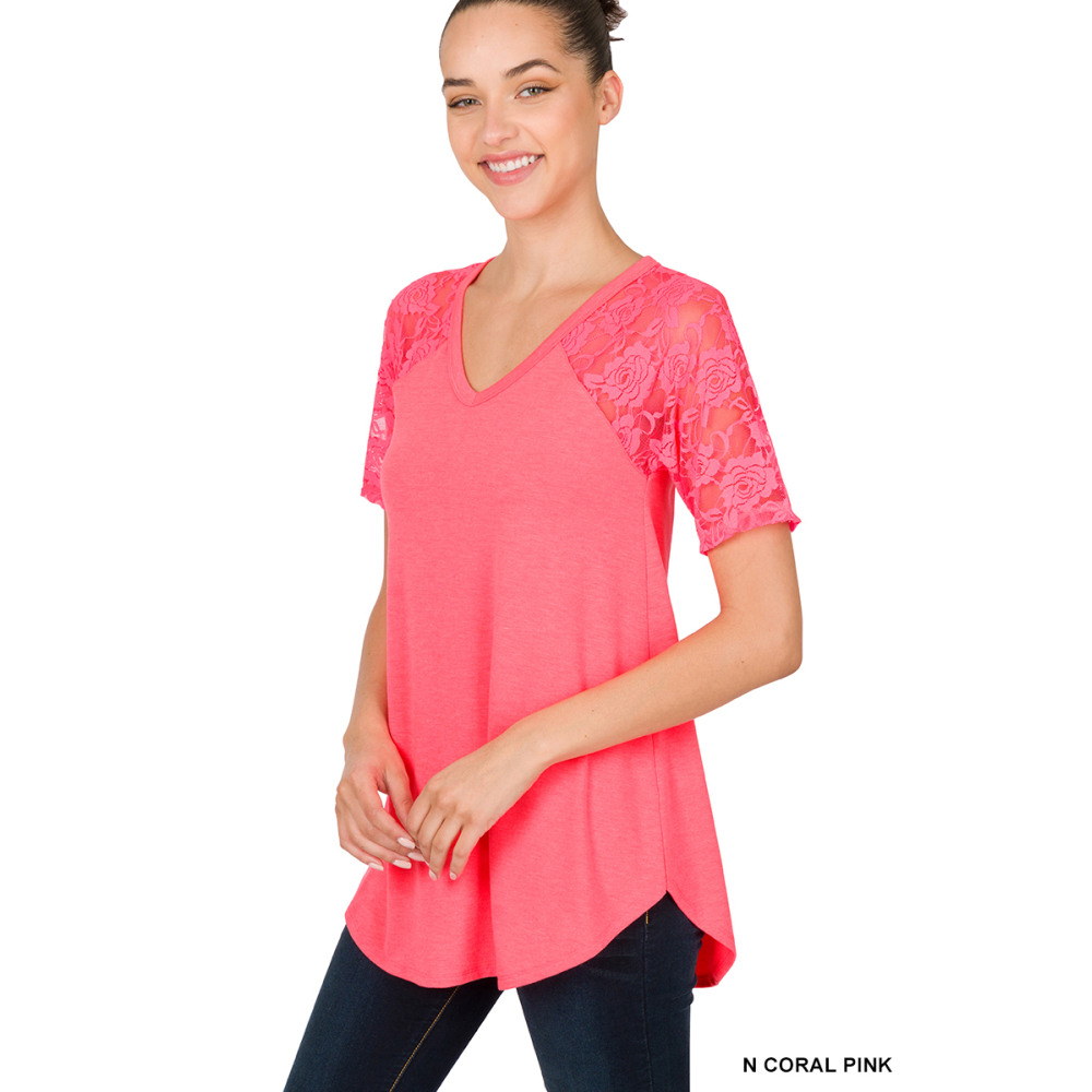 Long Cami Tunic Top Women V Neck Lace Sleeves Round Hem Relaxed Casual Elegance thumbnail