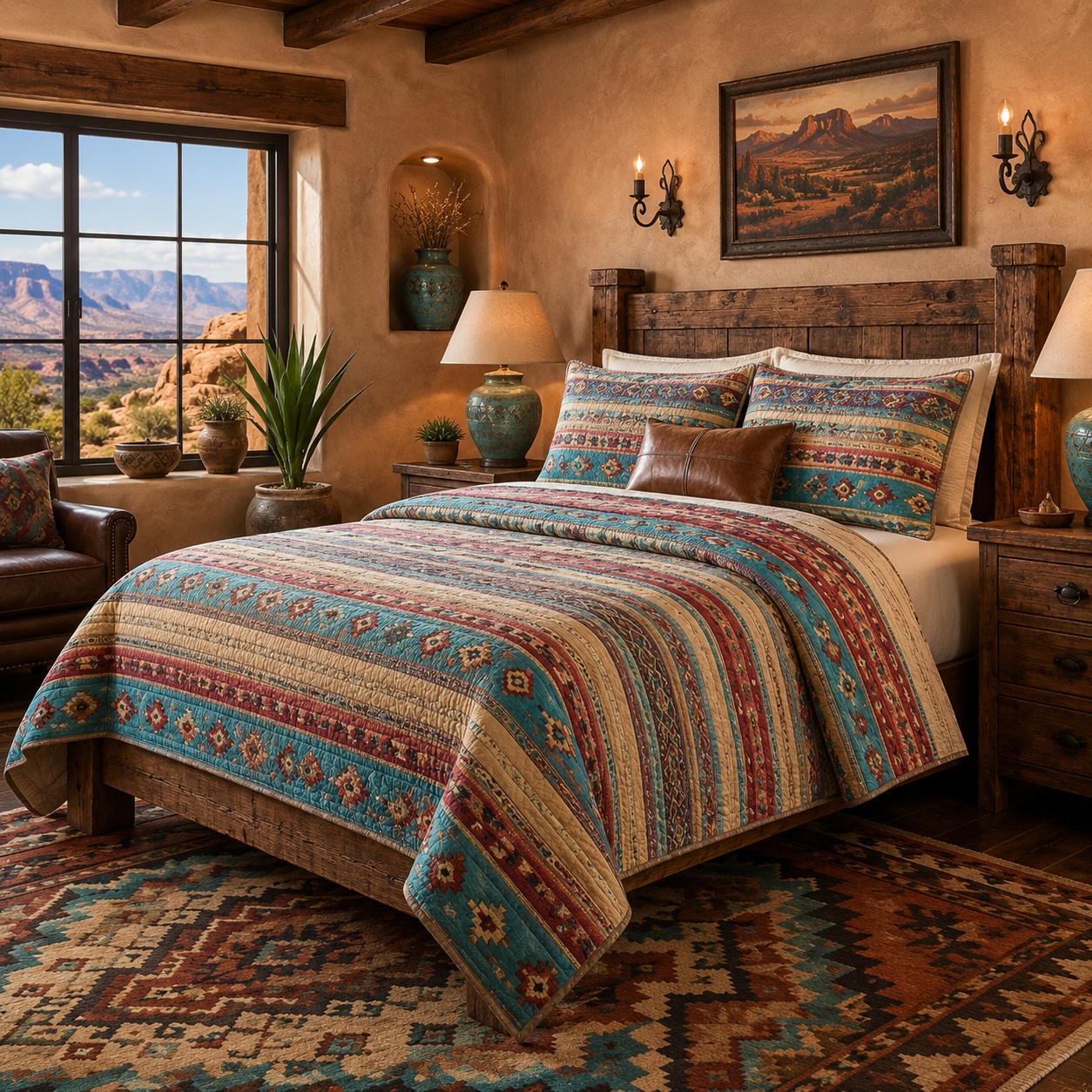 Generic Southwest Aztec Quilt Set King Queen Boho Navajo Bedspread Colorful Rustic thumbnail