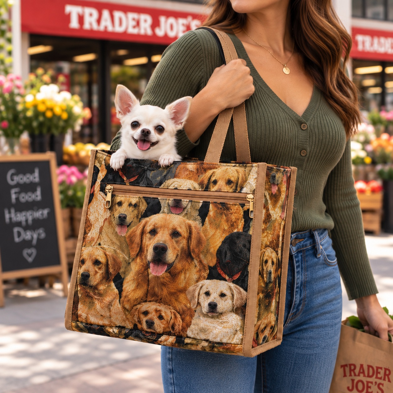Dog Lover Gift for Women Puppies Tapestry Tote German Design Shopping Bag Zipper thumbnail