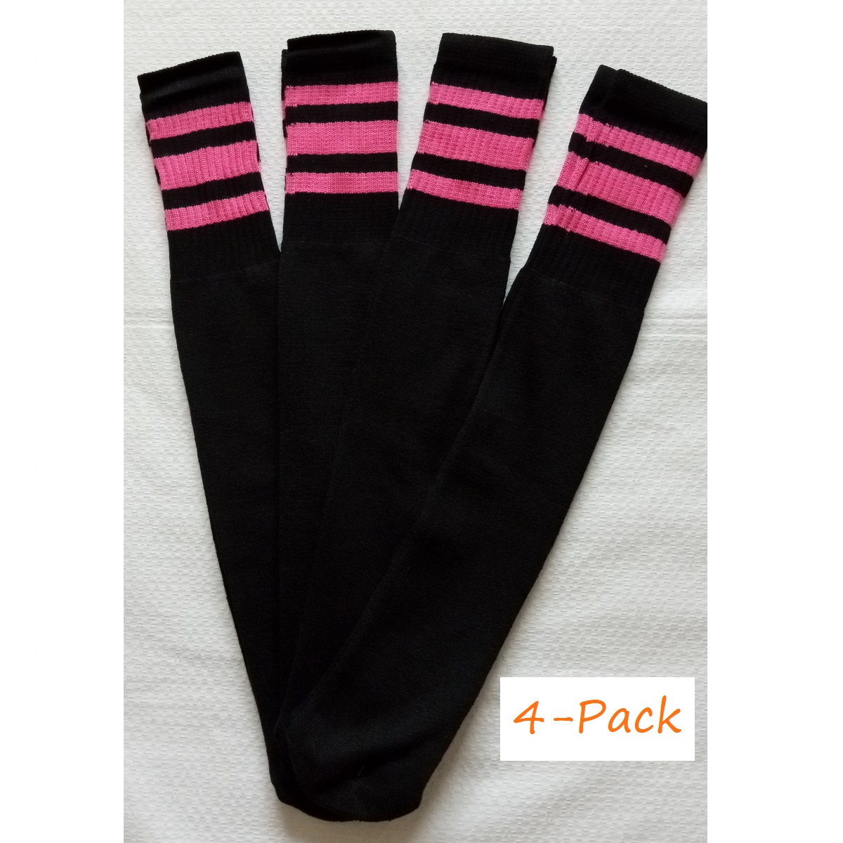 Baseball Socks Softball Striped Tube Socks Cotton Game Socks Black & Pink 23