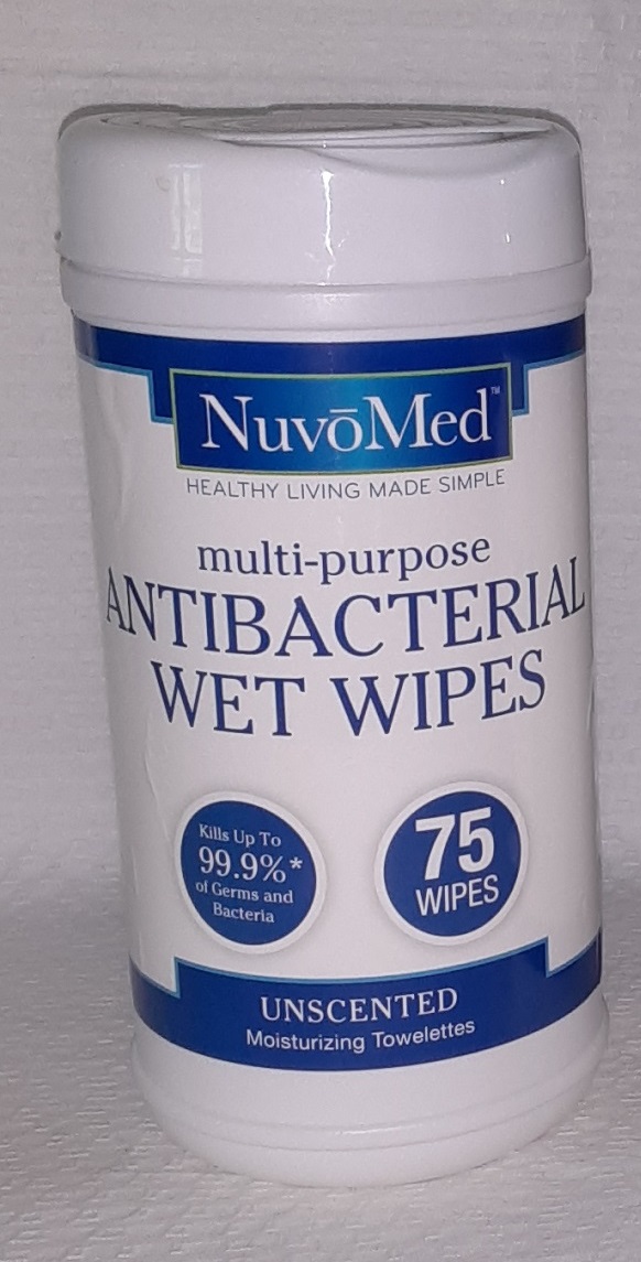 NuvoMed Antibacterial Wet Wipes Multi-Purpose Unscented 75 wipes