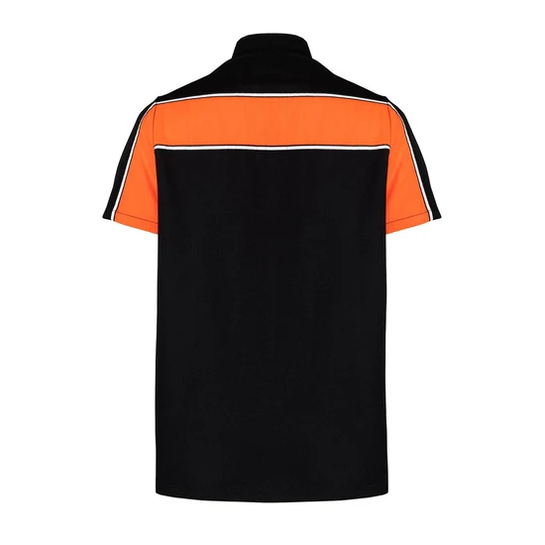 Men's Black Orange Button Down Two Pockets Mechanics Shirt thumbnail